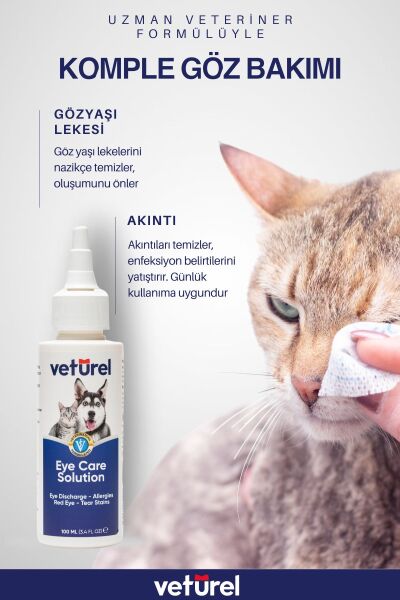 Kedi Göz Temizleme Solüsyonu Köpek Alerji Kızarıklık Enfeksiyon Gözyaşı Bakımı Göz Damlası 100ml