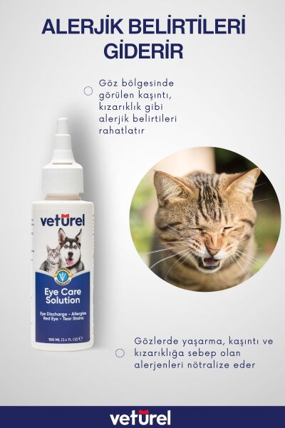 Kedi Göz Temizleme Solüsyonu Köpek Alerji Kızarıklık Enfeksiyon Gözyaşı Bakımı Göz Damlası 100ml
