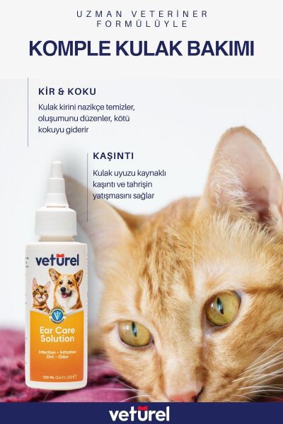 Kedi Kulak Temizleme Solüsyonu Kir Enfeksiyon Kaşıntı Köpek Kulak Uyuzu Koku Önleyici Bakım 100ml