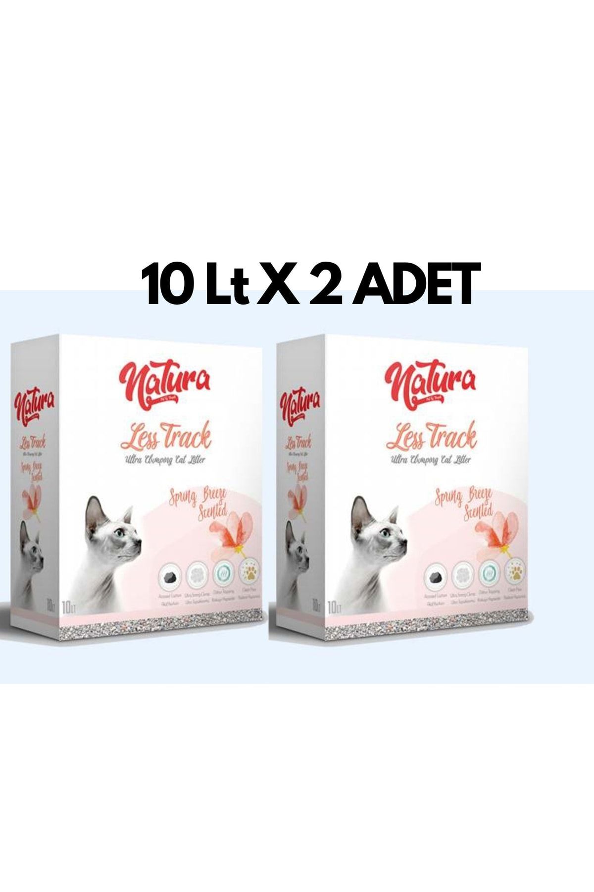 Natura Less Track Bahar Esintili Ultra Topaklaşan Aktif Karbonlu Doğal Kedi Kumu 10 Lt 2 Adet