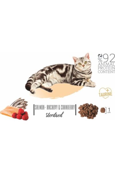 Düşük Tahıllı Somonlu Hamsili Ve Böğürtlenli Kısırlaştırılmış Yetişkin Kedi Kuru Maması 2.25