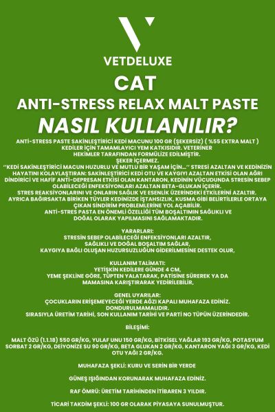 Anti Stress Relax Malte Paste Sakinleştirici Tüy Yumağı Önleyici Yetişkin Kedi Malt Macunu 100 Gr