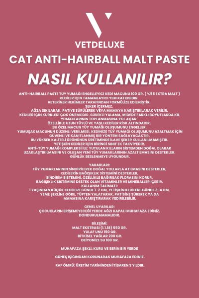 Anti Hairball Adult Cat Malte Paste Tüy Yumağı Önleyici Yetişkin Kedi Malt Macunu 100 gr