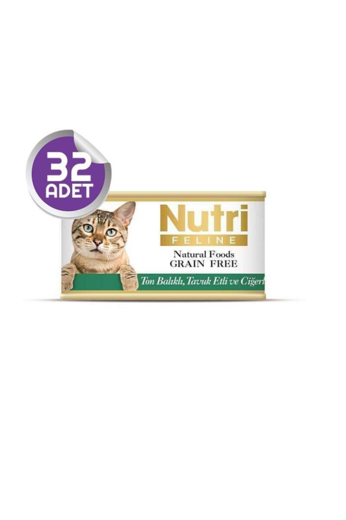 Yetişkin Kediler için Ton Balıklı, Tavuk Etli ve Ciğerli 32 Adet 85gr Tahılsız Yaş Mama