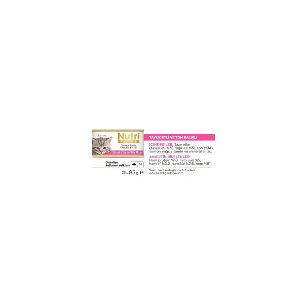 Tahılsız Tavuk Etli & Ton Balıklı Yavru Yaş Kedi Maması 85 gr x 12 Adet