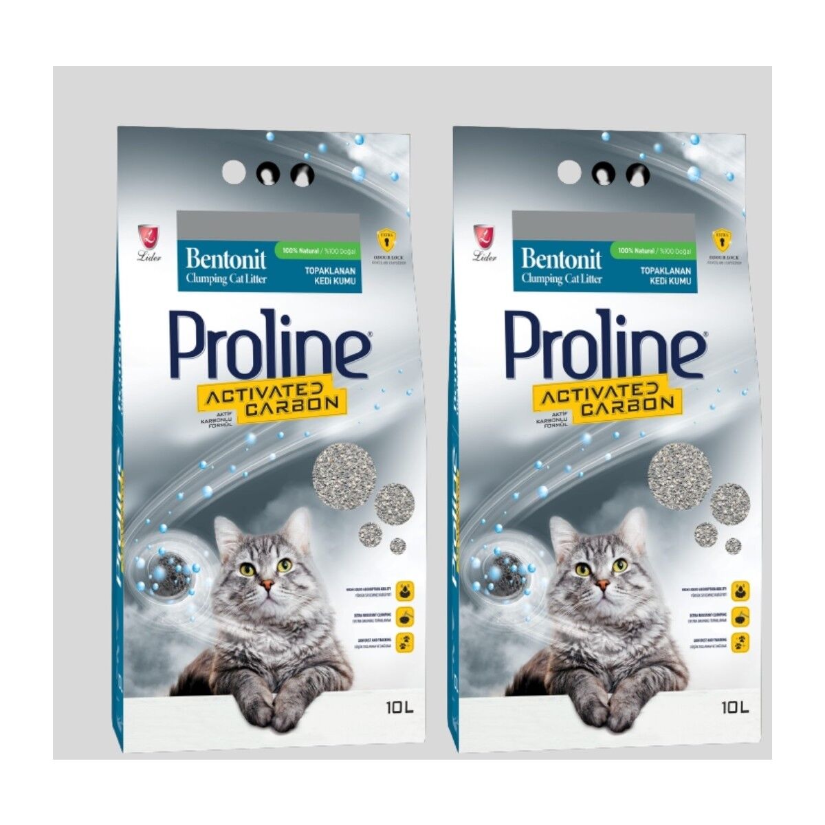 Pro Line Aktif Karbonlu Topaklanan Kedi Kumu 10LT 2 Adet