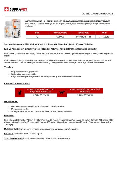 Immune Kedi Köpek Vitamin 75 Tablet