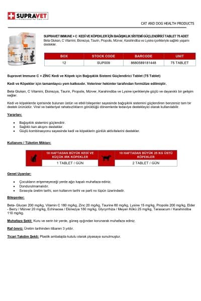 Immune Kedi Köpek Vitamin 75 Tablet