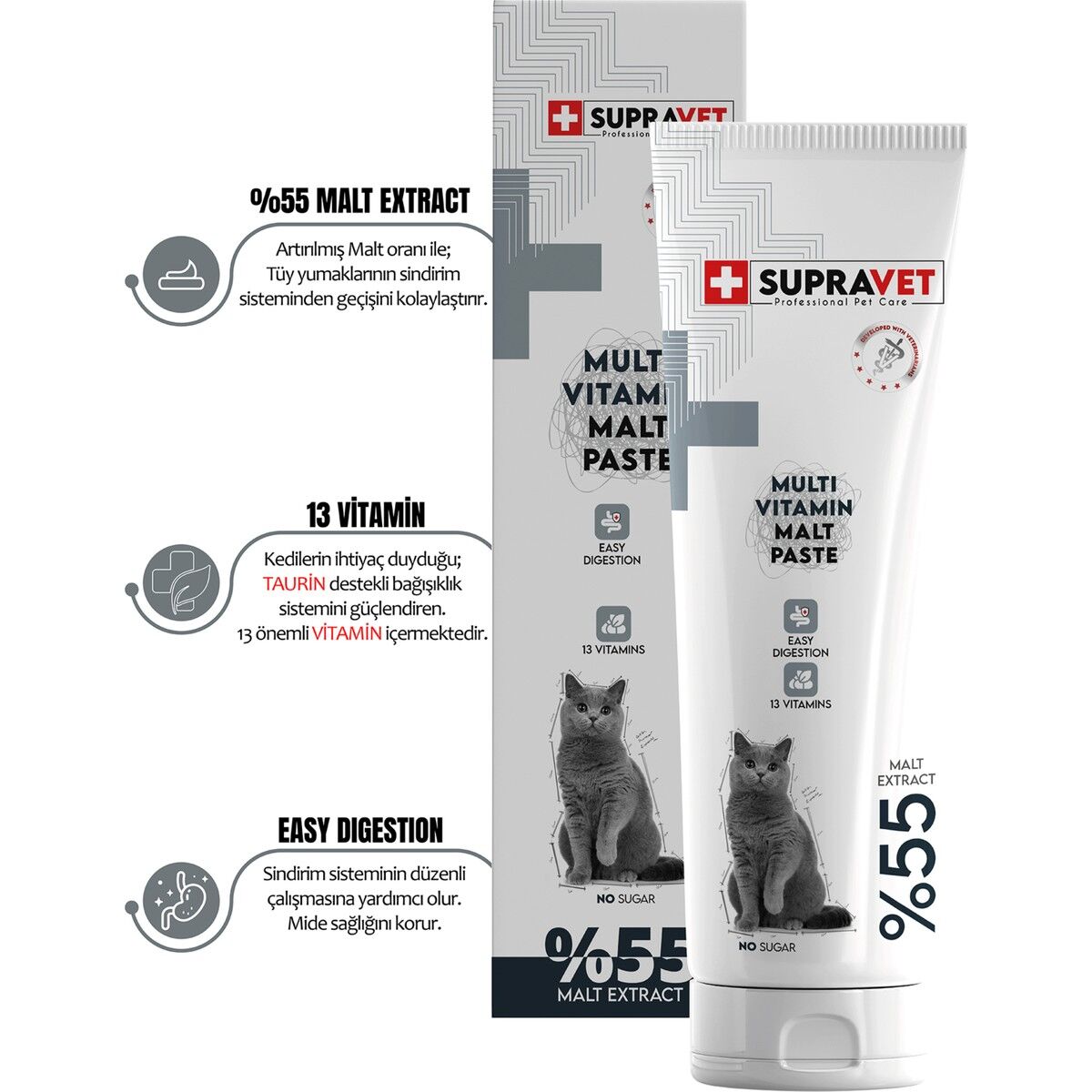 Kediler Için Taurinli Multi Vitamin Kedi Macunu 100 gr ( %55 Extra Malt )