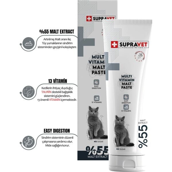Kediler Için Taurinli Multi Vitamin Kedi Macunu 100 gr ( %55 Extra Malt )