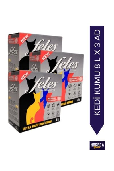 Feles Natural Tozsuz Karbonlu Kedi Kumu 8 Litre 3 Adet