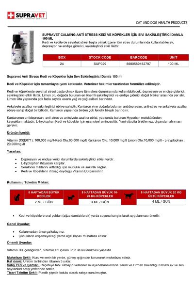 Anti Stress Kedi Ve Köpekler İçin Sıvı Sakinleştirici Damla 100ml