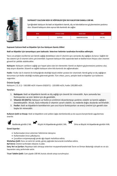 Calcium Kedi Ve Köpek İçin Sıvı Kalsiyum Damla 100ml