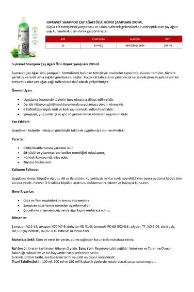 Dış Parazit Karşıtı, Tüy Dökülme Engelleyici Çay Ağacı Özlü Köpek Şampuanı 200 ml