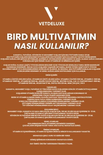 Kuş Multivitamin Tüm Kafes Kuşları Ve Güvercinler Için 13 Farklı Vitamin Damla 30 ml