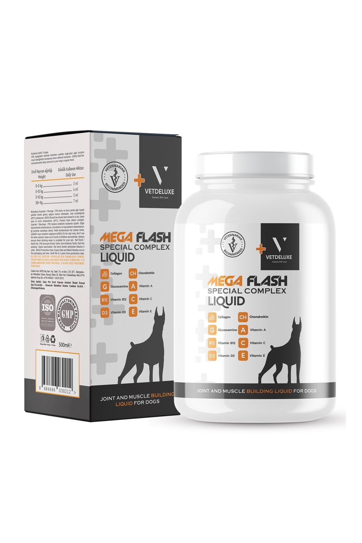 Köpekler Için Eklem Ve Kas Geliştirici Chondroitin, Collagen, Glucosamine, Likit Megaflash 500 ml