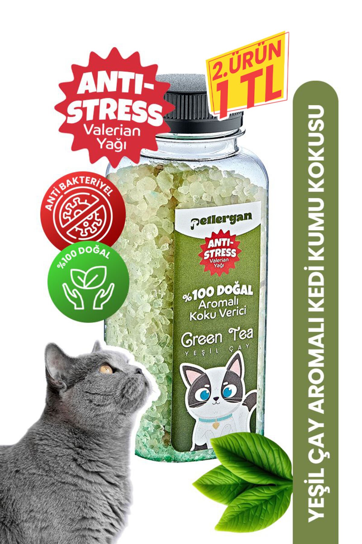 Kedi Kumu Koku Giderici %100 Doğal Aromalı Yeşil Çay-Valerian Yağı Esanslı Anti Stress 300GR