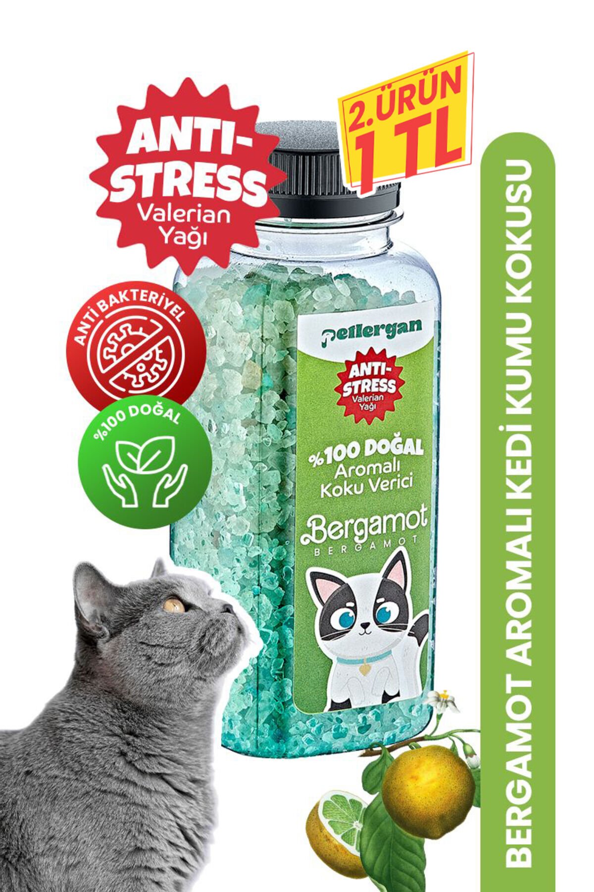 Kedi Kumu Koku Giderici %100 Doğal Aromalı Bergamot-Valerian Yağı Esanslı Anti Stress 300GR