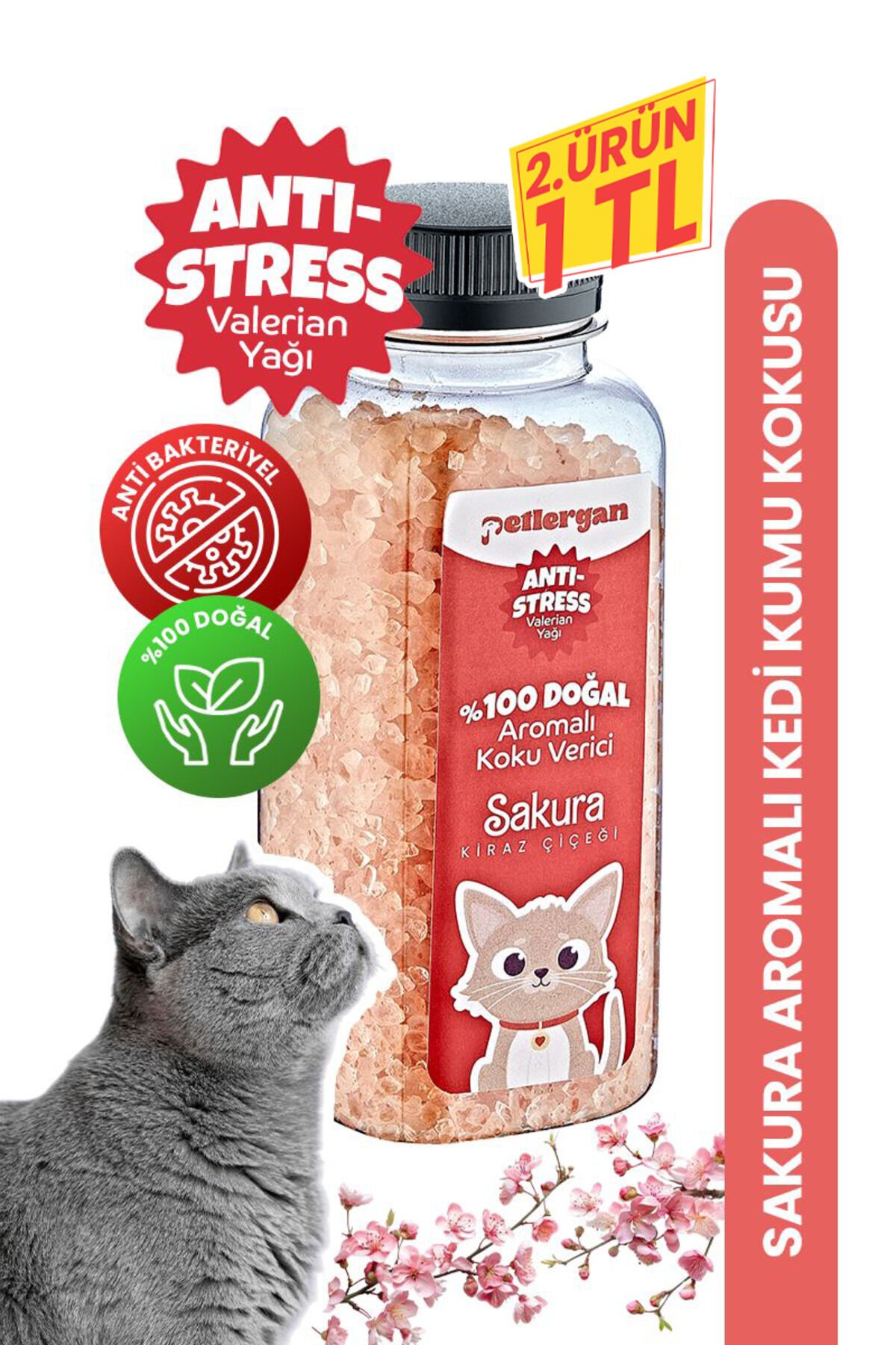 Kedi Kumu Koku Giderici %100 Doğal Aromalı Kiraz Çiçeği-Valerian Yağı Esanslı Anti Stress 300GR