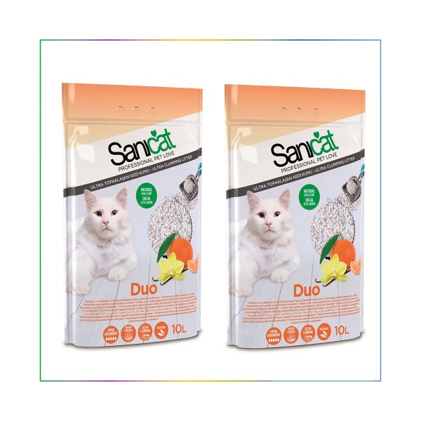 Duo Çift Aromalı Mandalina Ve Vanilyalı Doğal Kedi Kumu 2 x 10 Lt
