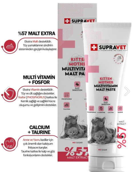 Supravet Hamile Ve Yavru Kediler Için Kalsiyum Ve Taurinli Multi Vitamin Kedi Macunu 30 Gr.