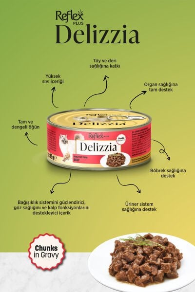 Plus Delizzia / Sos İçinde Parça Etli Dana Etli Yetişkin Kedi Maması 85g
