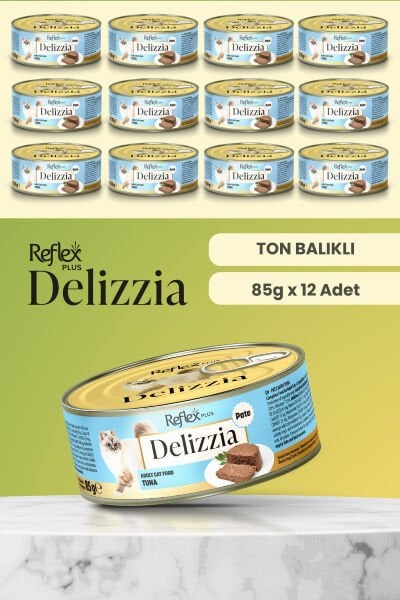 Plus Delizzia / Kıyılmış Ton Balıklı Yetişkin Kedi Maması 85g x 12 Adet