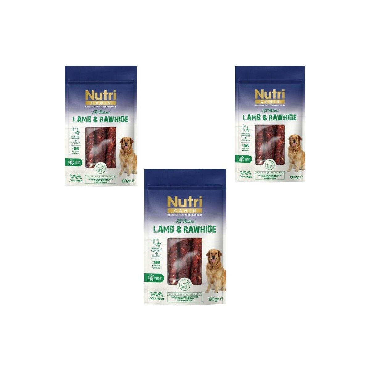 Rawhide Kuzu Eti Sarılı Kemik Köpek Ödülü 80 gr x 3 Adet et