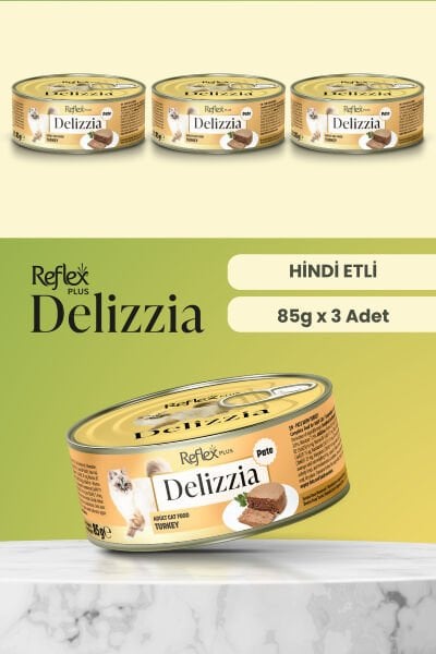 Plus Delizzia / Kıyılmış Hindi Etli Yetişkin Kedi Maması 85g x 3 Adet